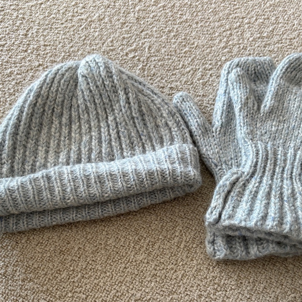 DKNY Women's pale blue  Knit Hat and mittens